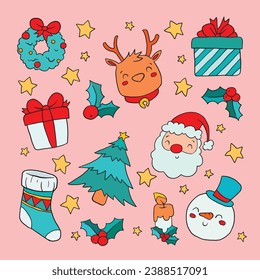 Colección de elementos de navidad dibujados a mano