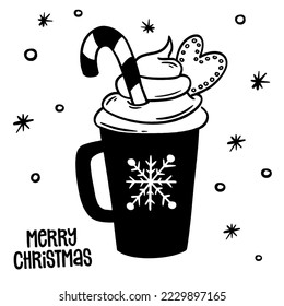 Hand drawn Christmas elements. Doodle vector set, decorations with hand lettering calligraphic.