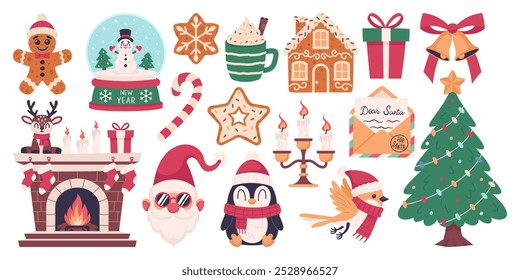 Hand drawn Christmas elements. Holiday symbols and New Year designs