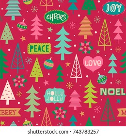 Hand drawn christmas elements seamless pattern background