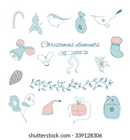 Hand drawn Christmas elements in vector. Can be used as a poster or separately for design.