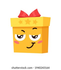Hand drawn Christmas Emoji Gift Box on white background. Creative flat art. Actual vector drawing decorations. Cartoon Character Emoticon