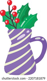 Hand Drawn Christmas flower jug illustration isolated on background