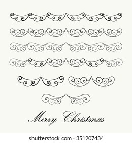 Hand drawn Christmas garland set for adult anti stress Coloring Page. Isolated on white background. Vector monochrome sketch. Eps 8.