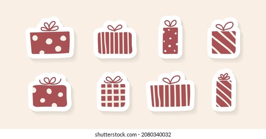 Hand drawn Christmas gift boxes. Set of icons. Vector