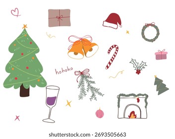 Cosas de regalo de Navidad dibujadas a mano