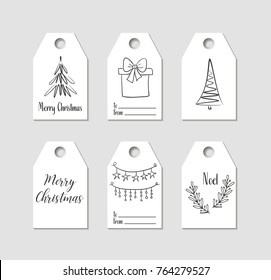 Hand drawn Christmas gift tags. Vector labels