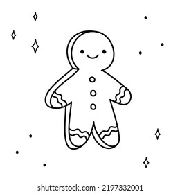 Hand drawn christmas Gingerbread Man isolated on white background. New Year vector food sketch, doodle icon or holiday illustration.