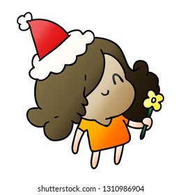 caricatura de gradiente de navidad dibujada a mano de una chica kawaii