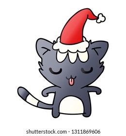 hand drawn christmas gradient cartoon of kawaii cat