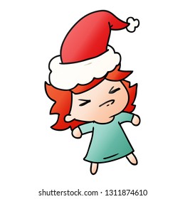 hand drawn christmas gradient cartoon of kawaii girl
