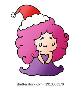 caricatura de gradiente de navidad dibujada a mano de una chica kawaii