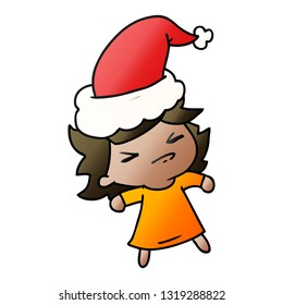 hand drawn christmas gradient cartoon of kawaii girl