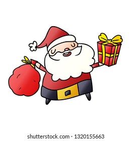 hand drawn christmas gradient cartoon of kawaii santa