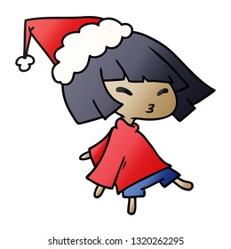 hand drawn christmas gradient cartoon of kawaii girl