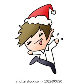 hand drawn christmas gradient cartoon of kawaii boy