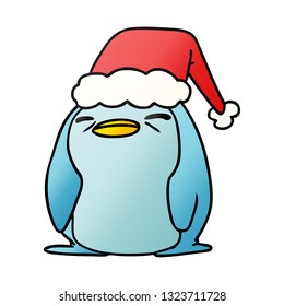 caricatura de gradiente de navidad dibujada a mano del pingüino kawaii