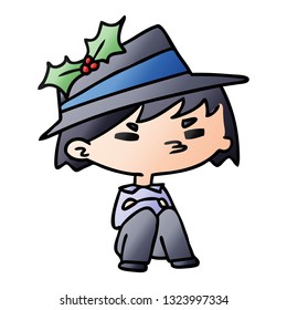 caricatura de gradiente de navidad dibujada a mano del niño kawaii