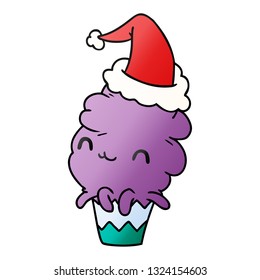 hand drawn christmas gradient cartoon of kawaii muffin