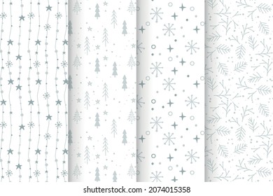 Hand drawn Christmas gray patterns set