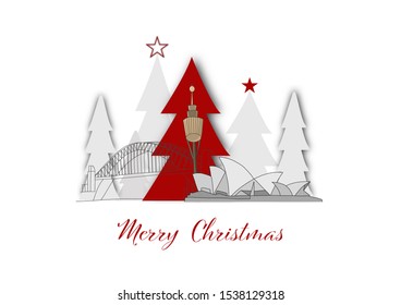 hand drawn of christmas greeting card for sydney city landmark,australia in vector illustration on white background