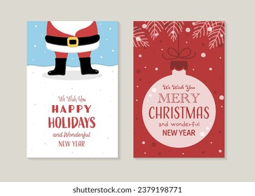 Hand drawn Christmas greeting card set with Santa Claus. Vector illustration 