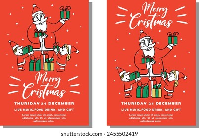 Hand drawn Christmas greeting card set with trees. Vector illustration