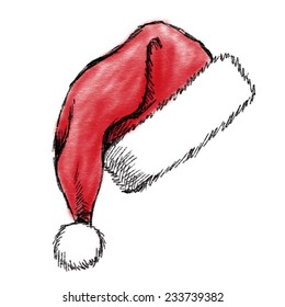 hand drawn christmas hat on white background 