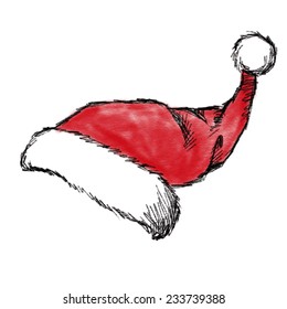 hand drawn christmas hat on white background 