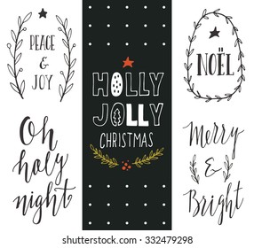 Hand drawn Christmas holiday collection with lettering and decoration elements for greeting cards, stationary, gift tags, scrapbooking, invitations.