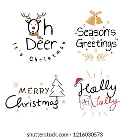 Hand drawn Christmas holiday emblem set