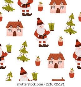 Patrón de Navidad o Navidad dibujado a mano. Patrón de Navidad para el diseño de superficie, tapices, telas, papel de envoltura. 