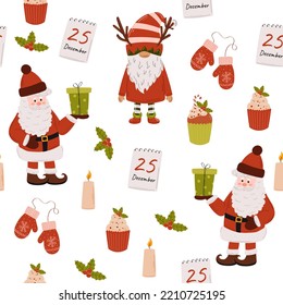 Hand Drawn Christmas or Holiday  Pattern. Christmas pattern for surface design, wallpapers, fabrics, wrapping paper. 