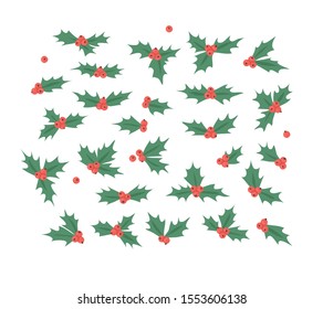 Hand drawn Christmas holly on white background. Creative ink art work. Actual vector cartoon drawing