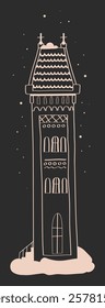 hand drawn Christmas house, black and white graphics of house, line illustrations of house with snow, stencils of winter houses, hand drawn doodle buildings