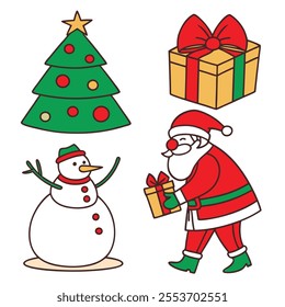 Hand drawn Christmas icon set of color