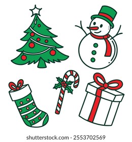 Hand drawn Christmas icon set of color