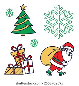 Hand drawn Christmas icon set of color