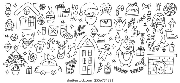 Hand drawn Christmas icons and decorations for the holiday season