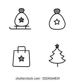 hand drawn Christmas icons set of four vectors 