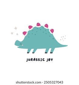 Hand drawn Christmas illustration with funny dinosaur stegosaurus. Good for greeting cards, t-shirt designs, prints
