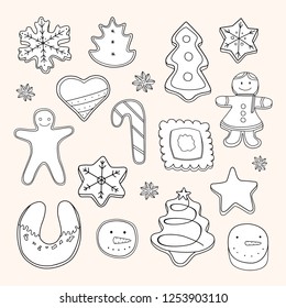 Hand drawn christmas isolated buscuit and cookies vector. New year 2019 sweet set.