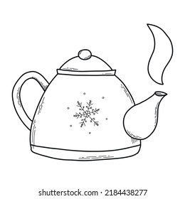 Elementos aislados de Navidad dibujados a mano de un hervidor para colorear páginas, impresiones, carteles, tarjetas, sublimación, artesanía de papel, etc. EPS 10