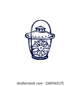 Hand drawn Christmas lantern with snowflake isolated on white background. Vector illustration