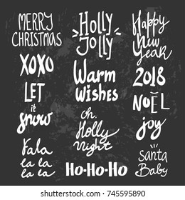 Hand drawn christmas lettering. Graphic vector set. Every phrase is isolated. Chalkboard style