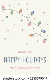 Hand drawn Christmas lights - greeting card. Vector illustration
