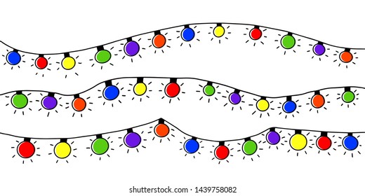 Hand drawn Christmas lights isolated on a white background. Garlands decorations for Xmas holiday cards, banners, posters, web design.
