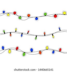 Hand drawn Christmas lights isolated on a white background. Garlands decorations for Xmas holiday cards, banners, posters, web design.