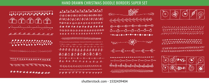hand drawn christmas line border frame vector doodle design element set template for invitation or greeting card line classic tree nails star hand branch organ edge ball red new drawn christmas ornate