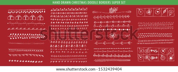 hand drawn christmas line border frame vector\
doodle design element set template for invitation or greeting card\
line classic tree nails star hand branch organ edge ball red new\
drawn christmas ornate